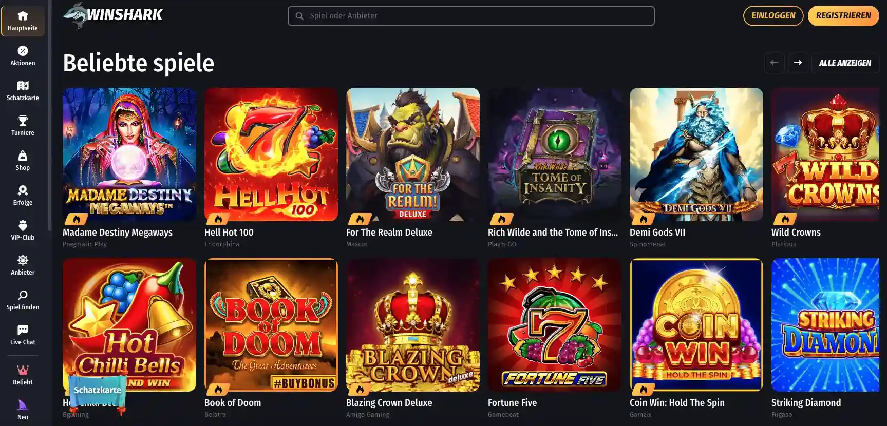 winshark beliebte spiele